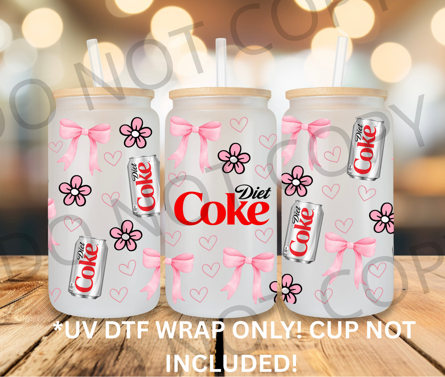 16oz UV DTF Wrap- Diet Soda Pink Coquettes