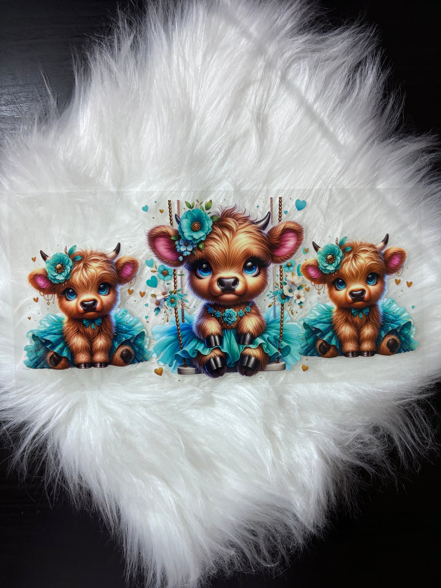 UV DTF Wrap- Teal Highland Cow