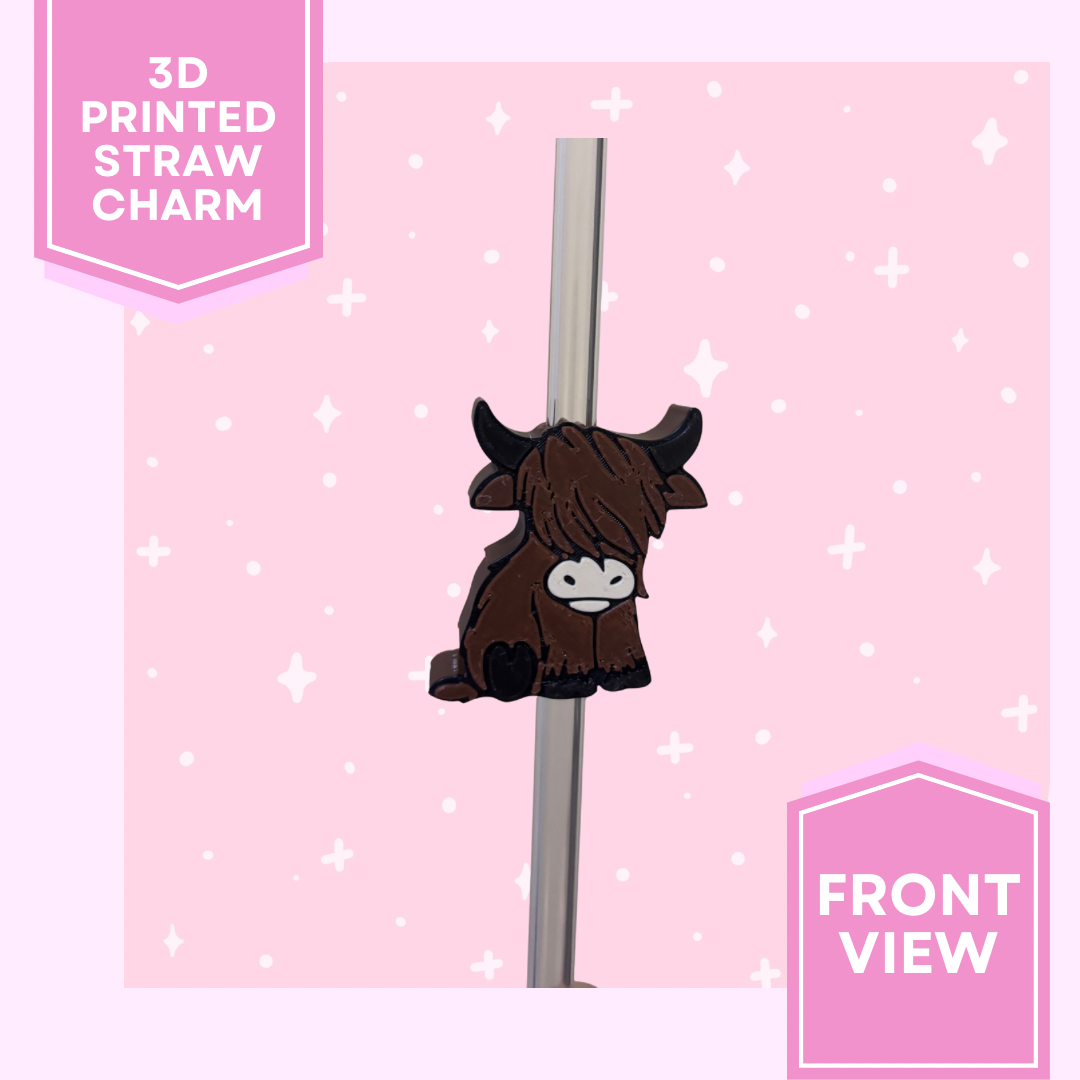 3D Printed Straw Charm- Highland Cow