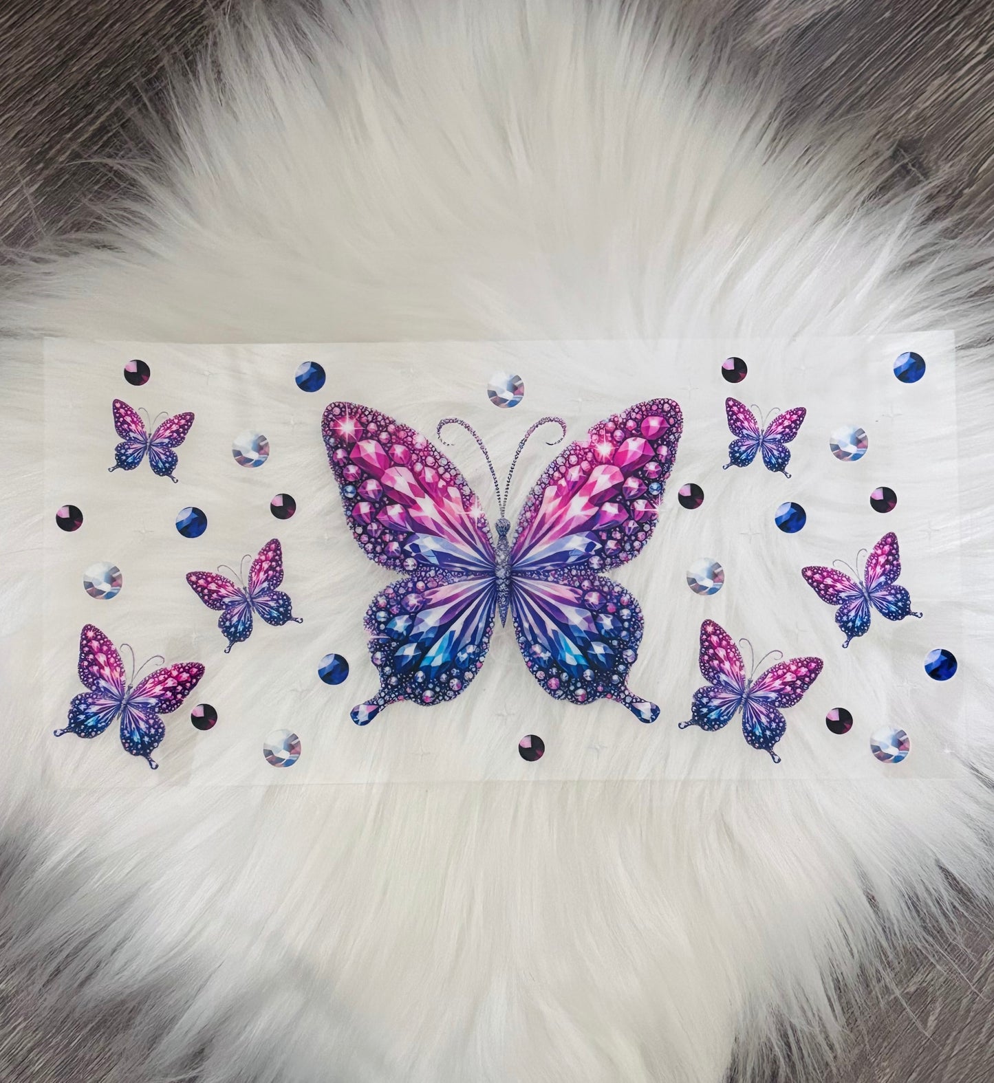 16oz UV DTF Wrap- Pink & Blue Rhinestone Butterfly