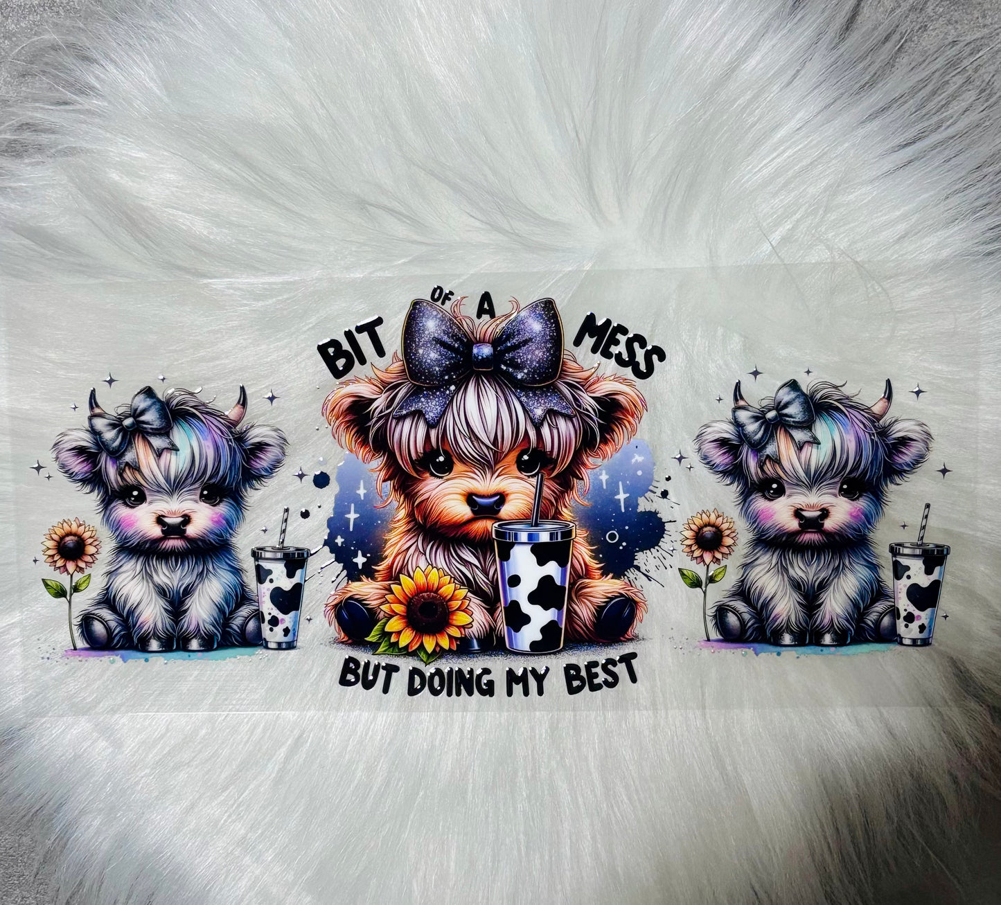 UV DTF Wrap- Bit Of A Mess Highland Cow