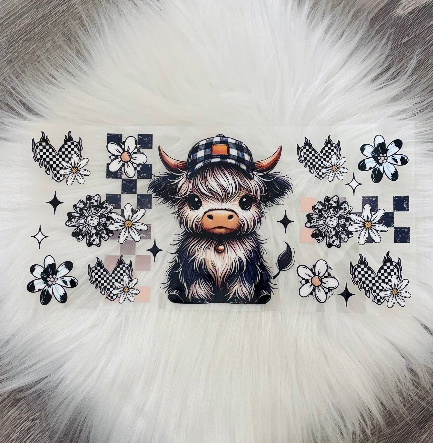 16oz UV DTF Wrap- Highland Cow Plaid