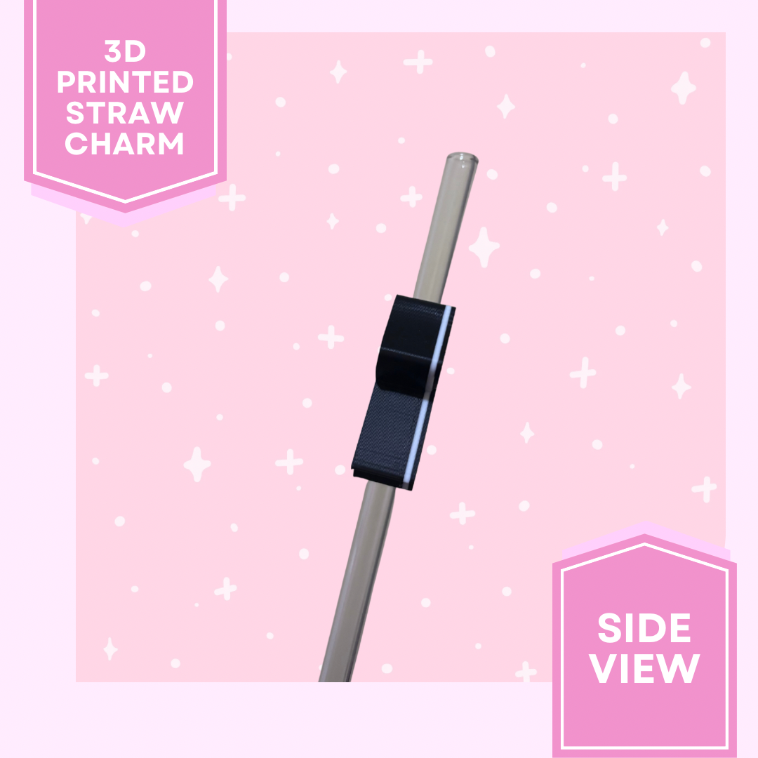 3D Printed Straw Charm- Black & White Checkered Bow