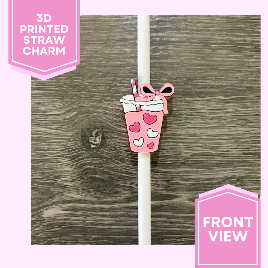 3D Printed Straw Charm- Hearts Coffee