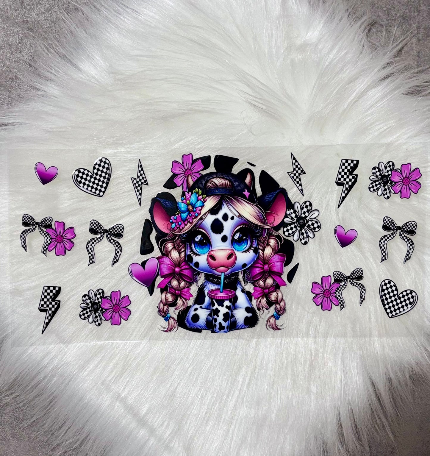 UV DTF Wrap- Highland Cow Pigtails