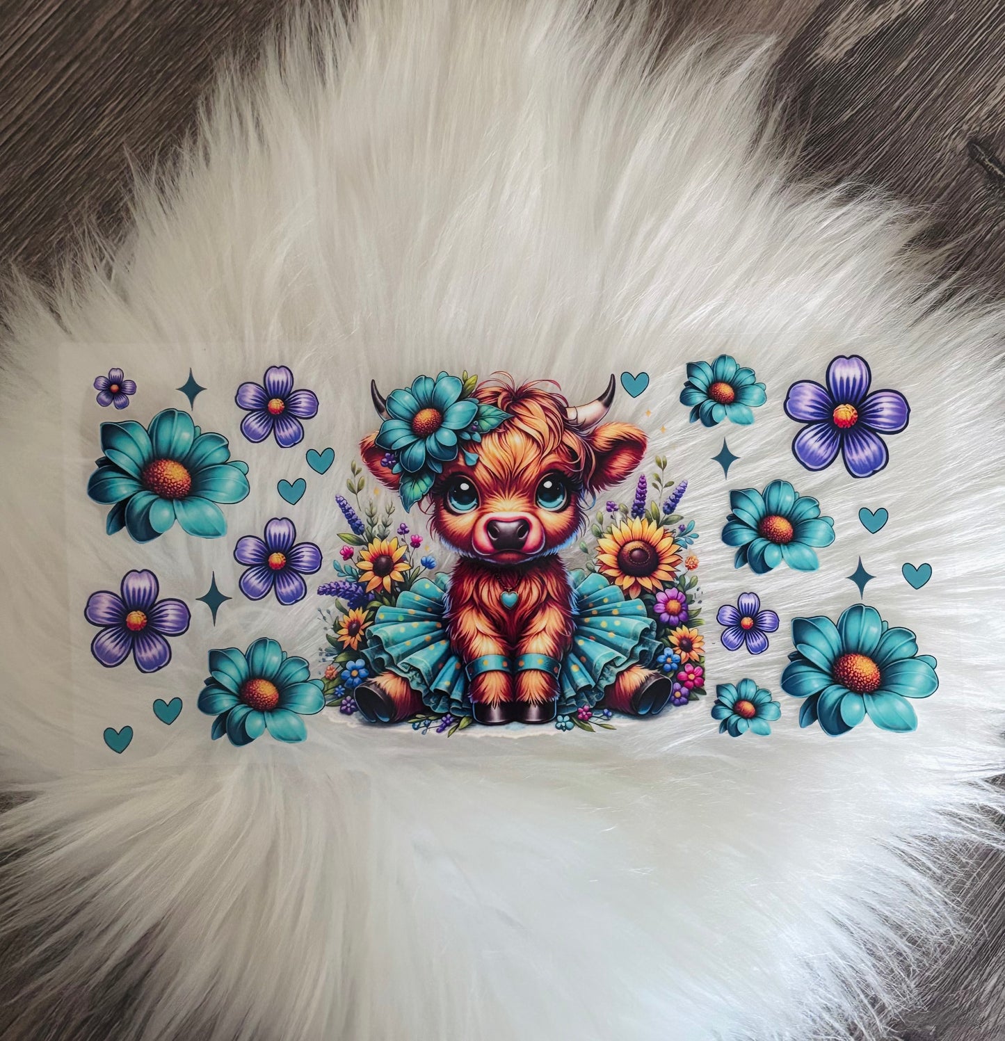 16oz UV DTF Wrap- Highland Cow Purple & Pink Flowers