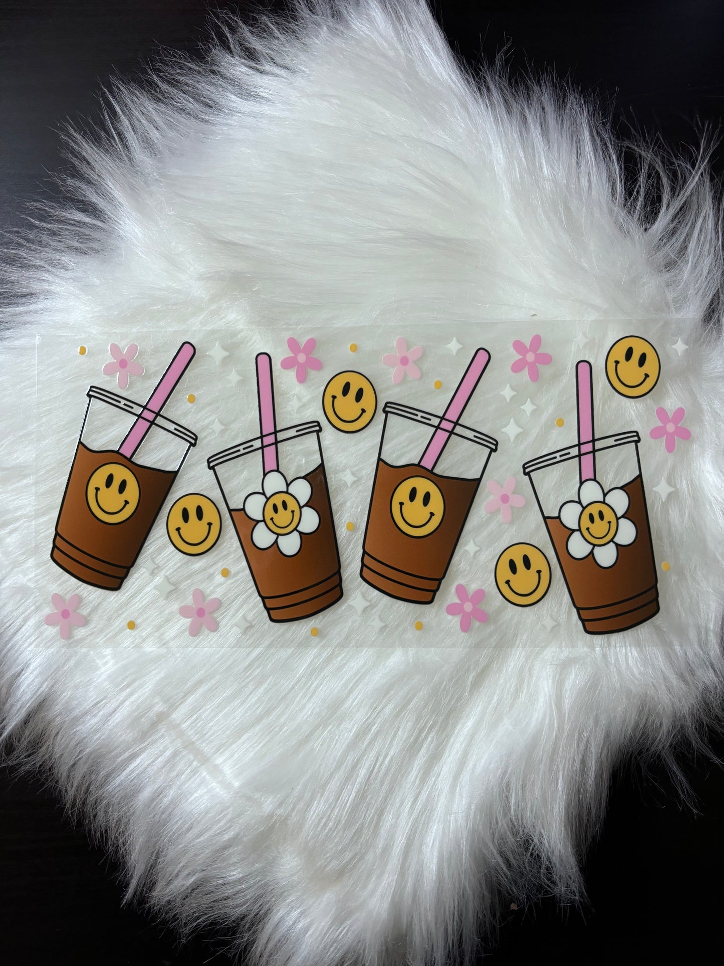 16oz UV DTF Wrap- Coffee Smiley Faces