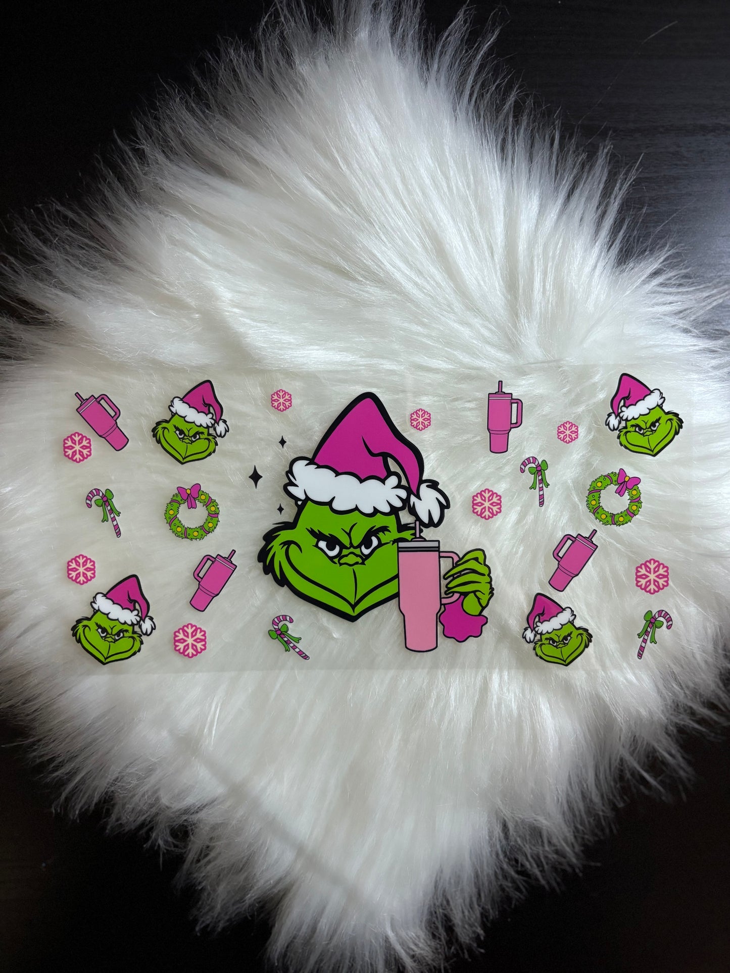 16oz UV DTF Wrap-Grinch Pink Cup