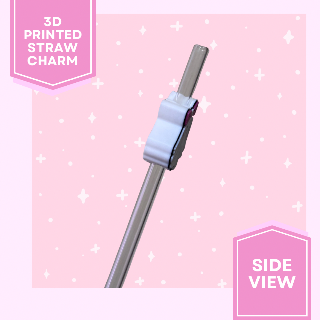 3D Printed Straw Charm- Cute Pink Bow Ghost
