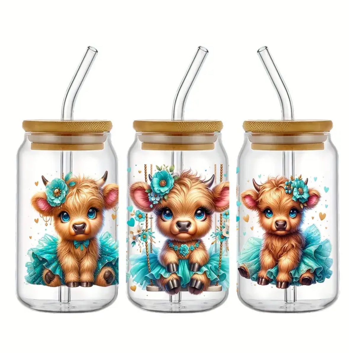 UV DTF Wrap- Teal Highland Cow