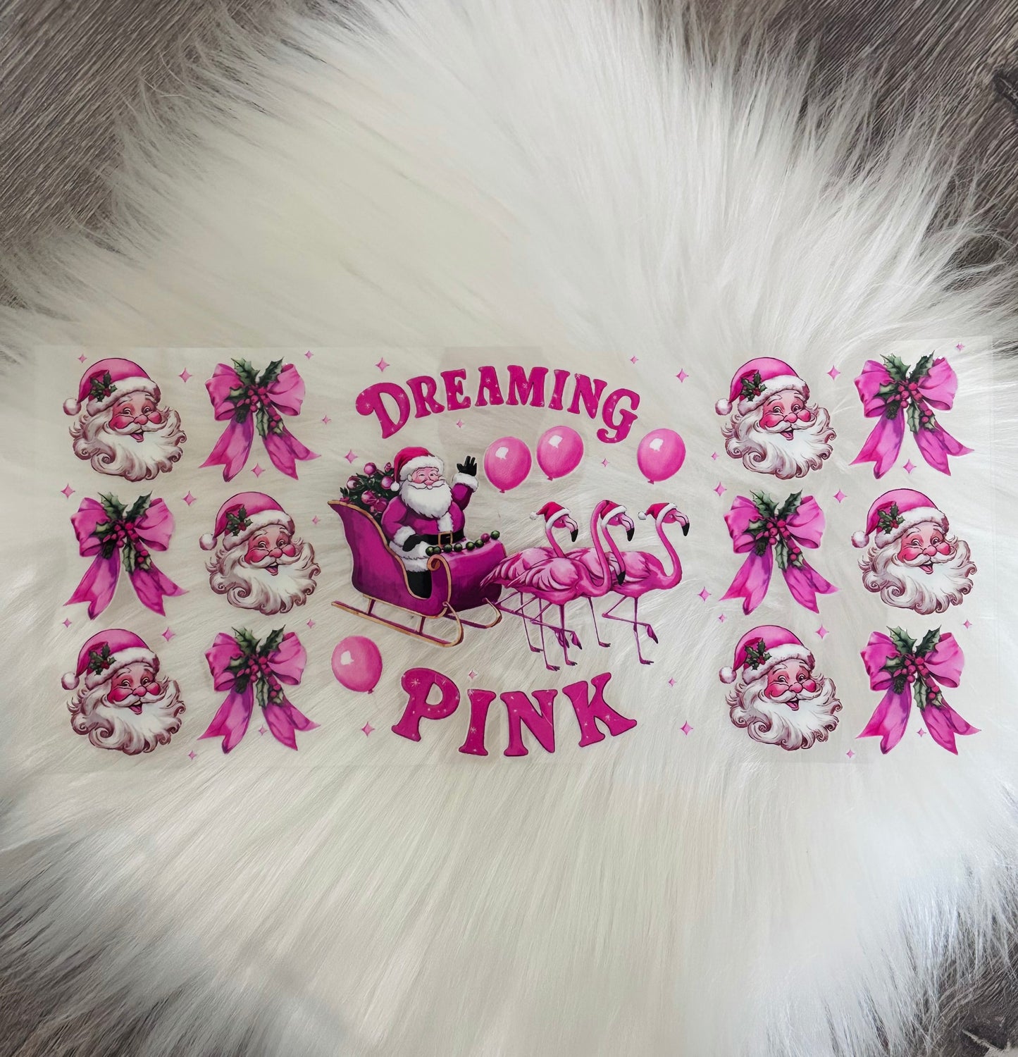 16oz UV DTF Wrap- Dreaming Pink Santa