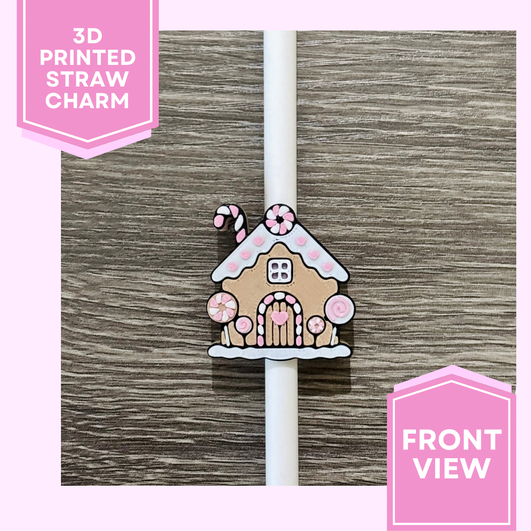 3D Printed Straw Charm- Gingerbread House