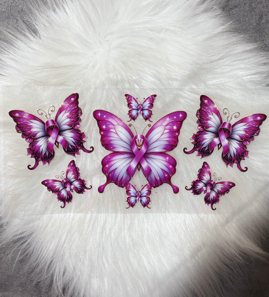 UV DTF Wrap-Pink Ribbon Butterflies