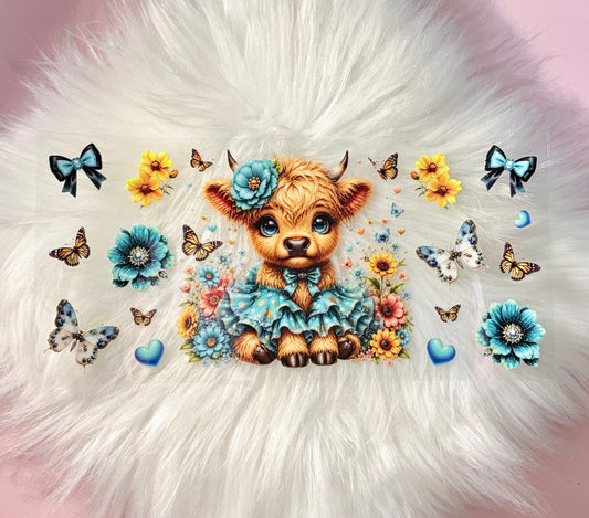 UV DTF Wrap-Highland Cow w/ Butterflies