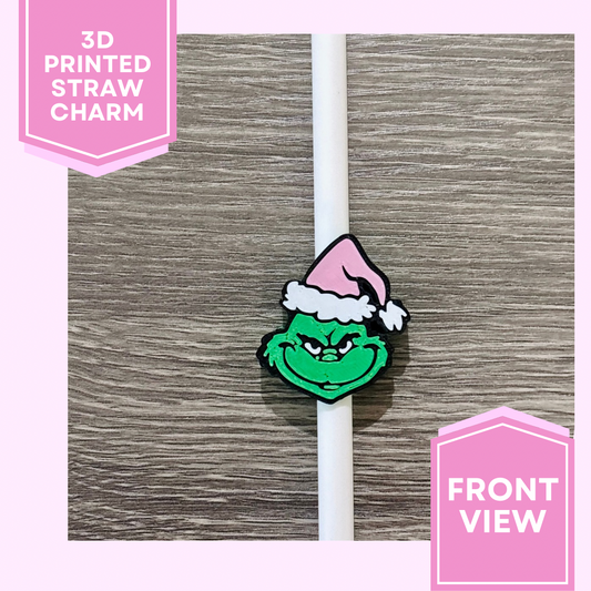 3D Printed Straw Charm- Grinch Pink Hat