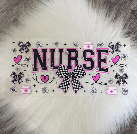 16oz UV DTF Wrap- Checkered Bow Nurse