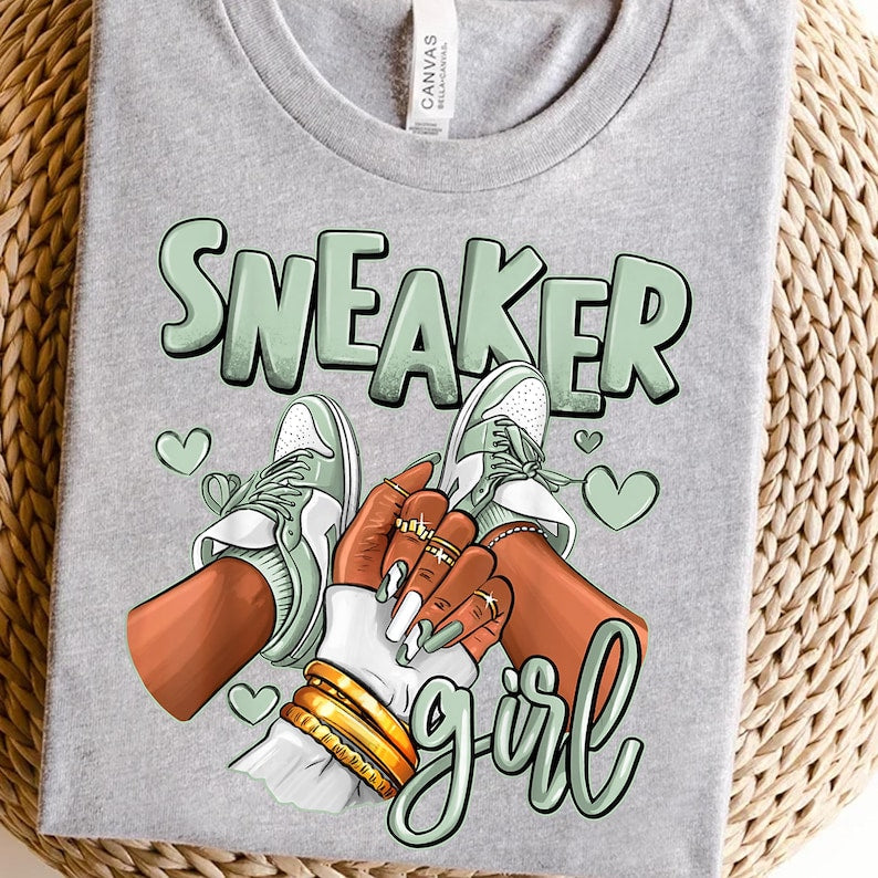 Mint Green Sneaker Girl- Ready To Press DTF Transfer- / Shirt not Included*