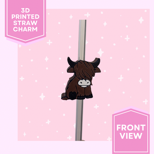 3D Printed Straw Charm- Highland Cow