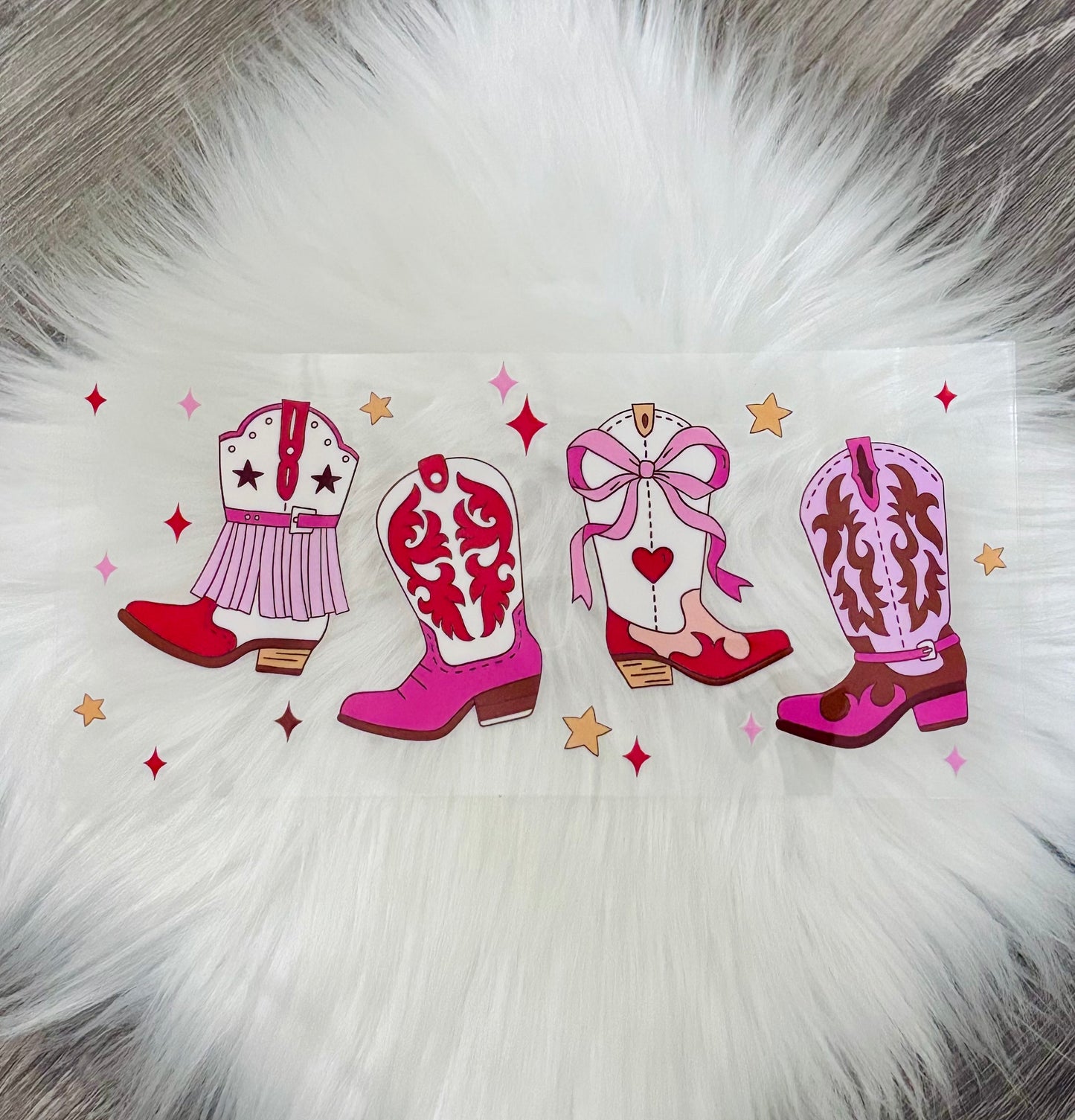 16oz UV DTF Wrap- Pink Cow Girl Boots