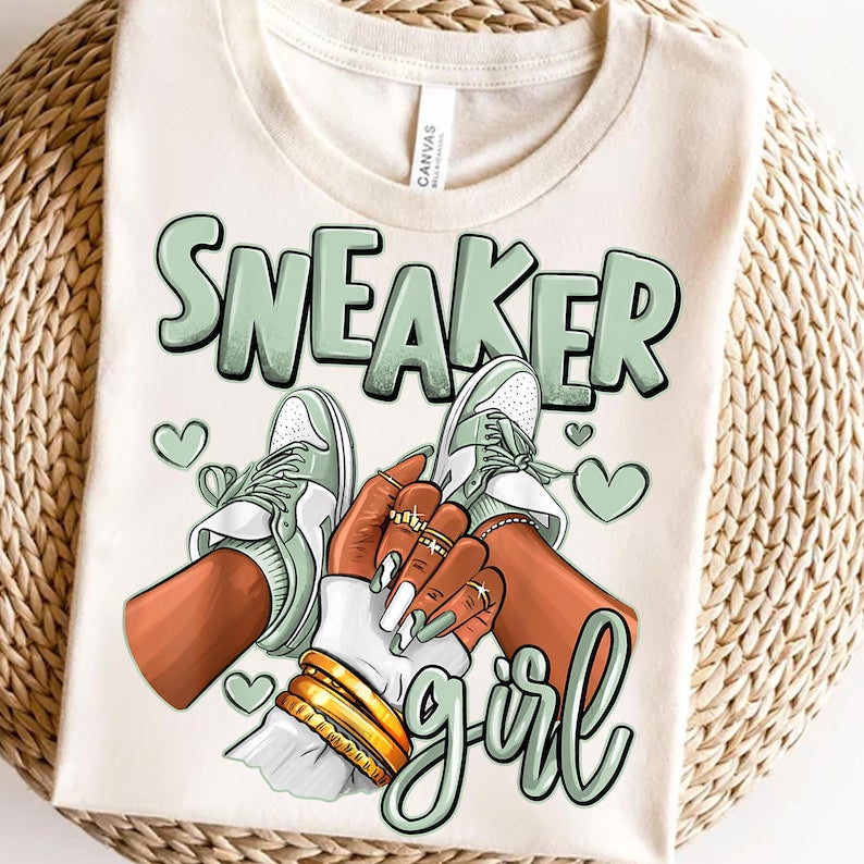 Mint Green Sneaker Girl- Ready To Press DTF Transfer- / Shirt not Included*