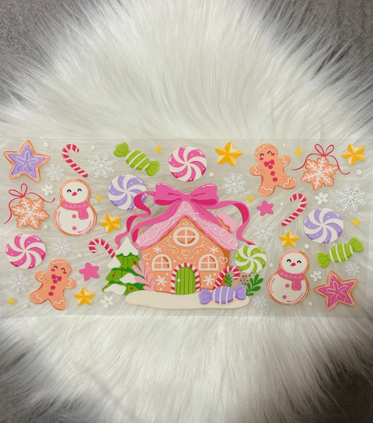 16oz UV DTF Wrap- Gingerbread House Candy Theme