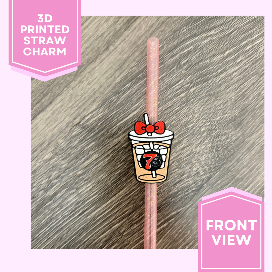 3D Printed Straw Charm- Red Bow Iced Coffee
