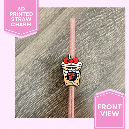 3D Printed Straw Charm- Red Bow Iced Coffee