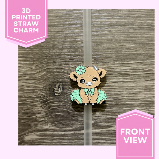 3D Printed Straw Charm- Mint Green Tutu Highland Cow