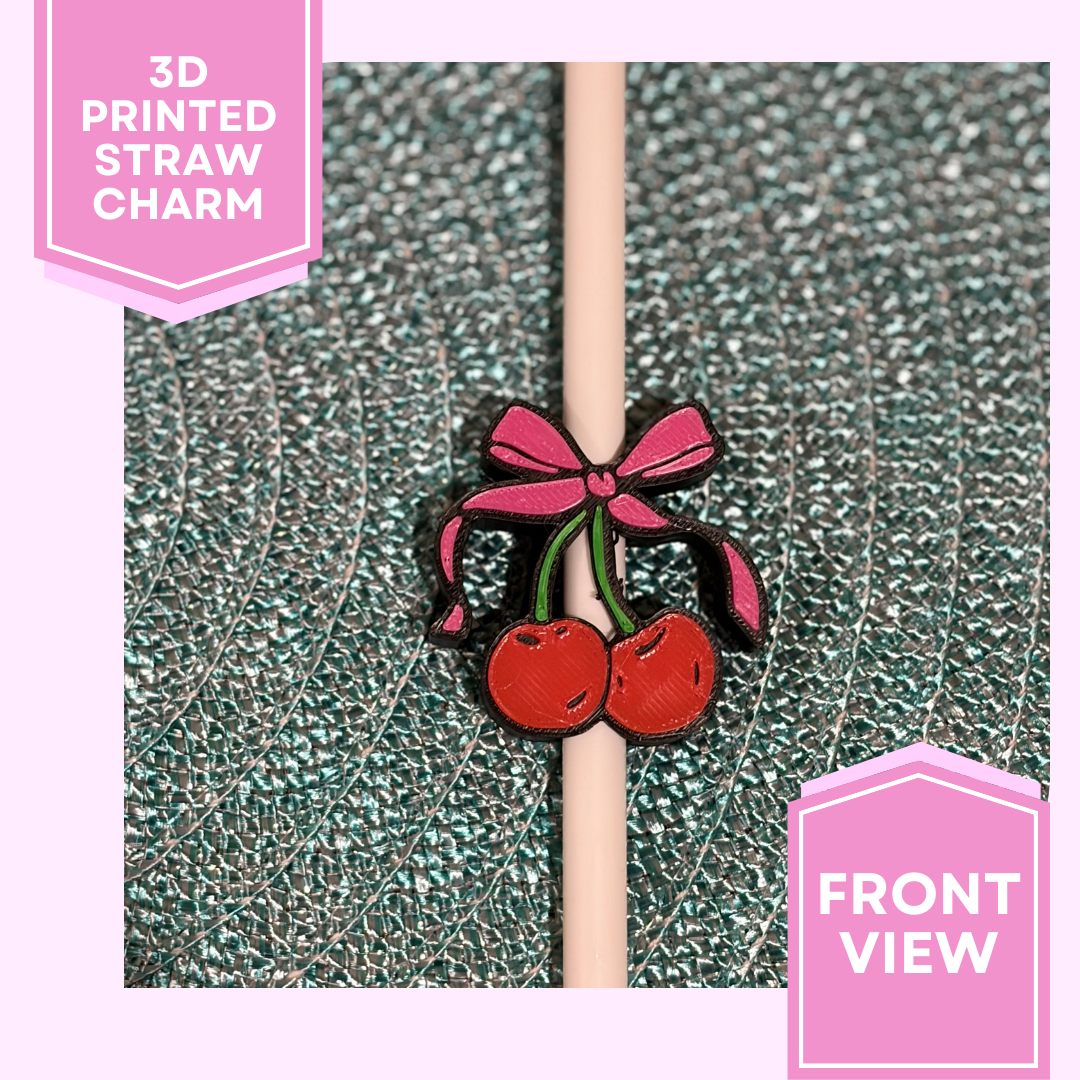 3D Printed Straw Charm- Cherries