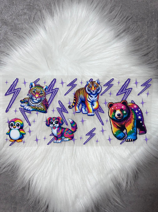 16oz UV DTF Wrap-Electric Rainbow Animals