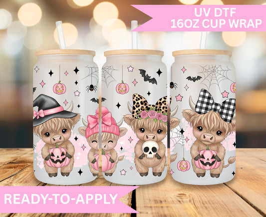 16oz UV DTF Wrap- Cute Halloween Highland Cows