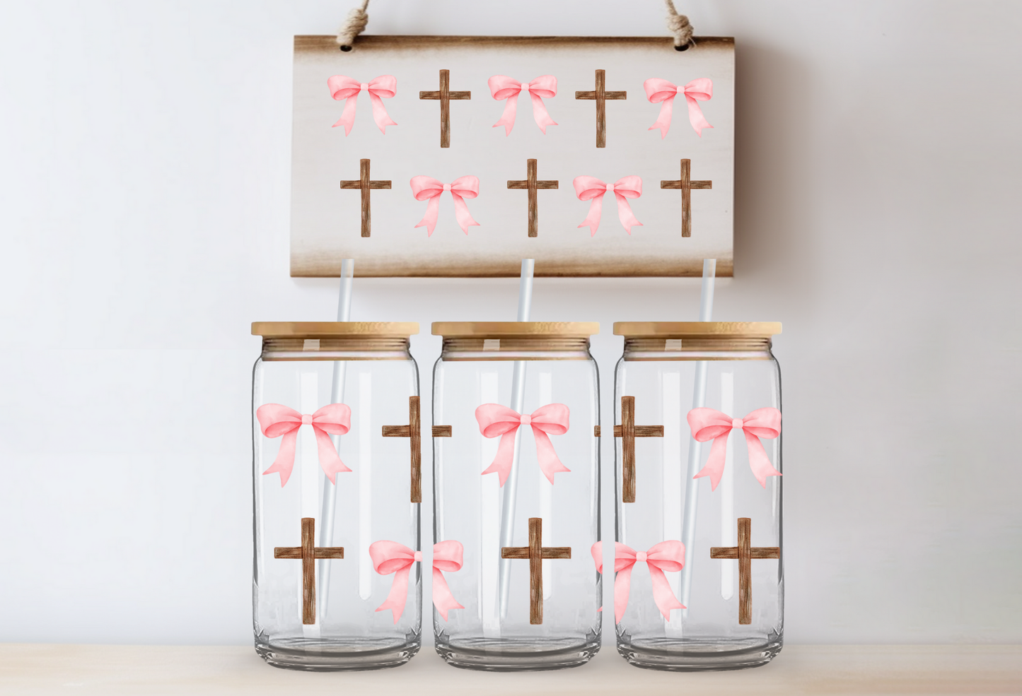 UV DTF Wrap- Crosses & Pink Bows