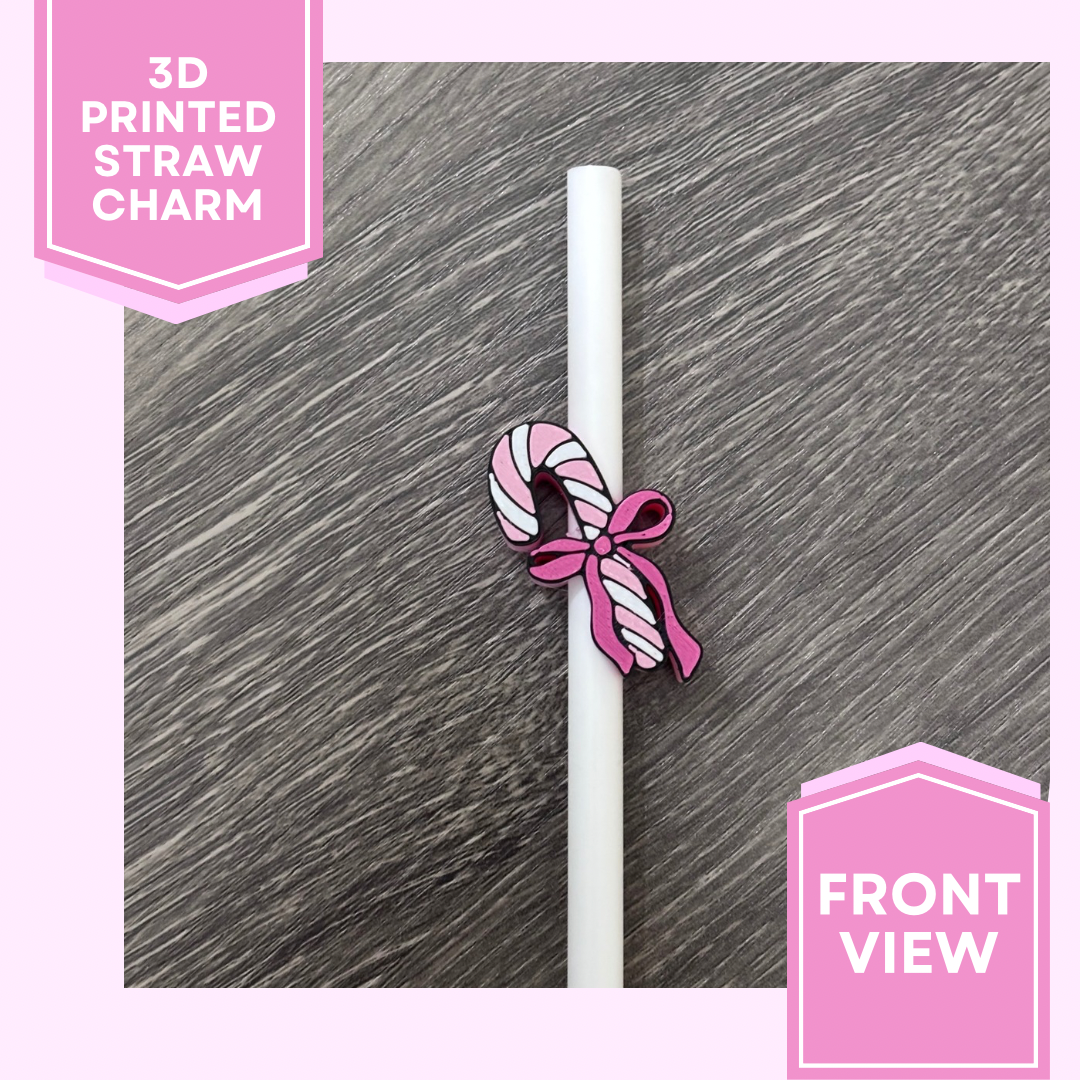3D Printed Straw Charm- Pink Candy Cane