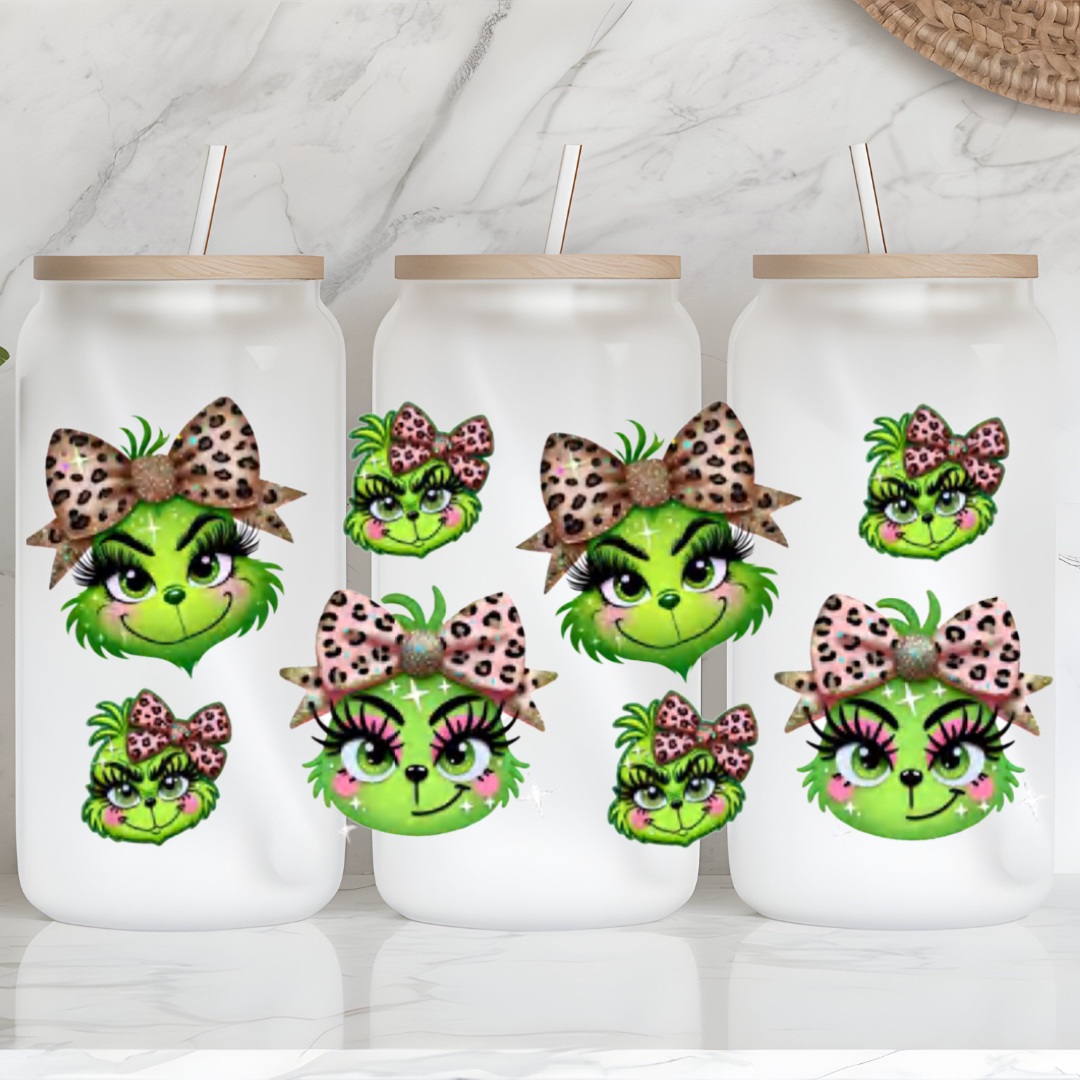 UV DTF Wrap- Grinch Faces W/ Bows