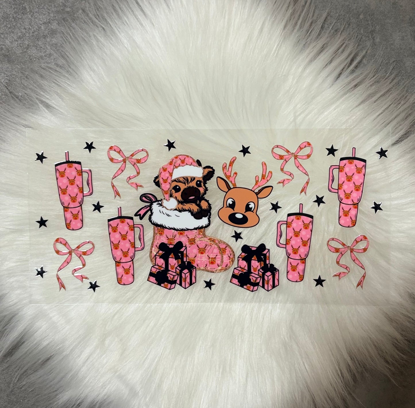 16oz UV DTF Wrap- Christmas Cow & Reindeer