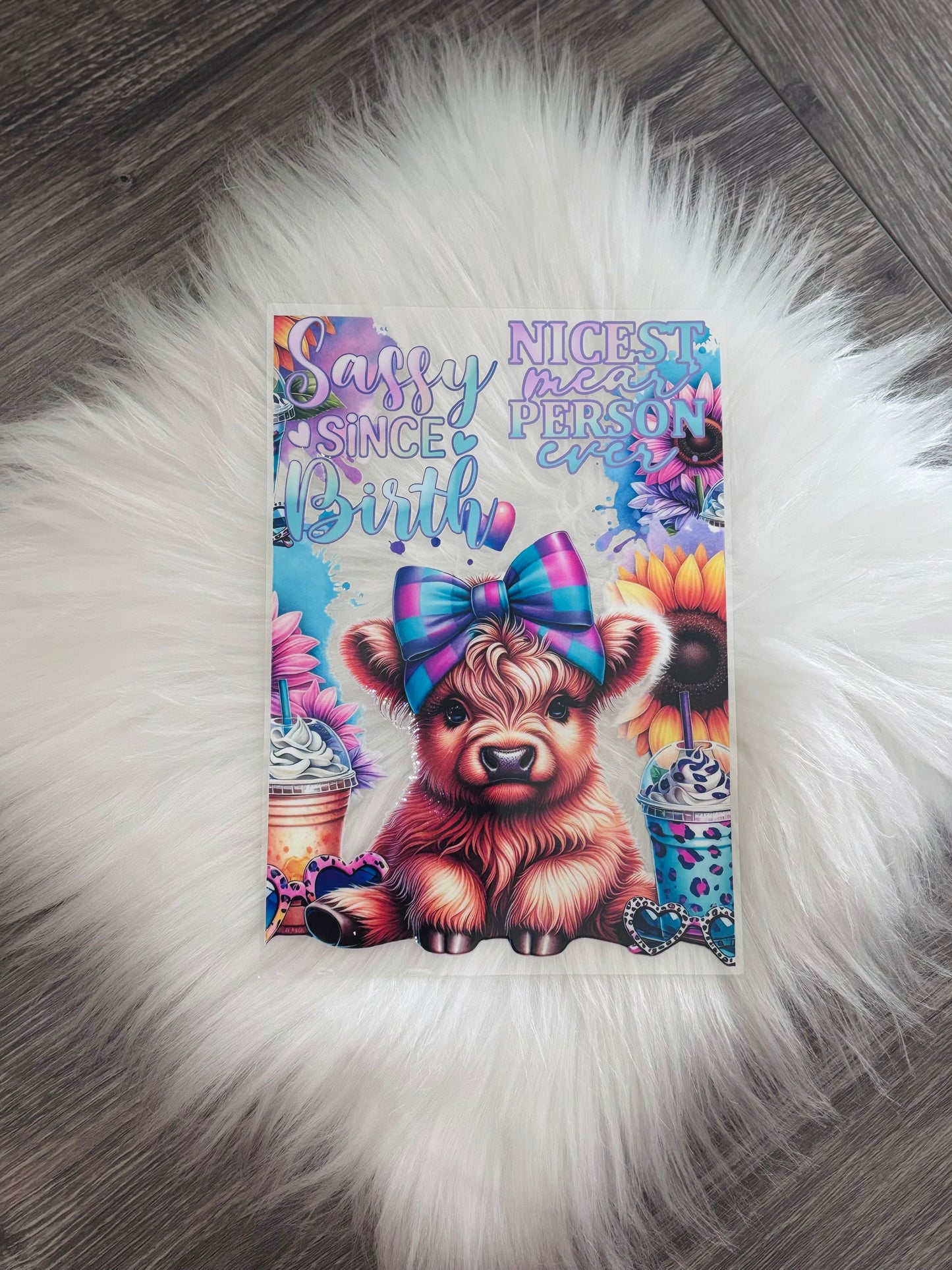 UVDTF NOTEBOOK DECAL- Highland Cow Sassy Since Birth