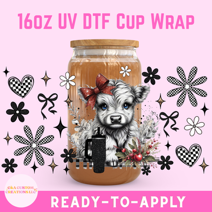 16oz UV DTF Wrap- Christmas Highland Cow