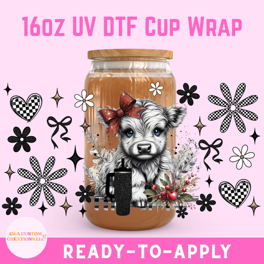 16oz UV DTF Wrap- Christmas Highland Cow