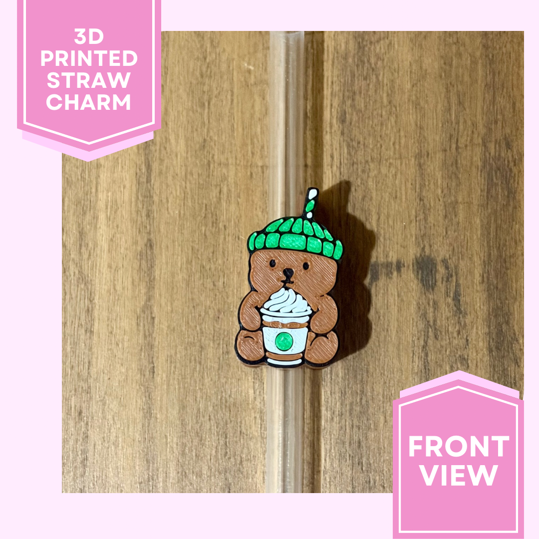 3D Printed Straw Charm- Coffee Bear