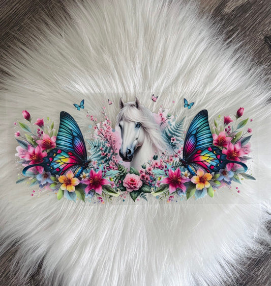 16OZ UV DTF Wrap- White Horse With Butterflies