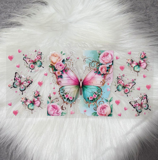 UV DTF Wrap- Butterfly & Pink Roses