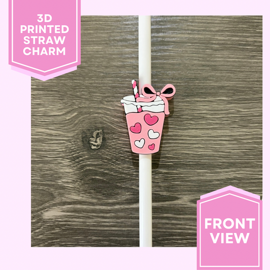 3D Printed Straw Charm- Hearts Coffee