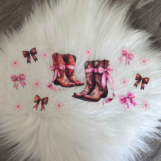 16oz UV DTF Wrap- Boots Pink Coquette