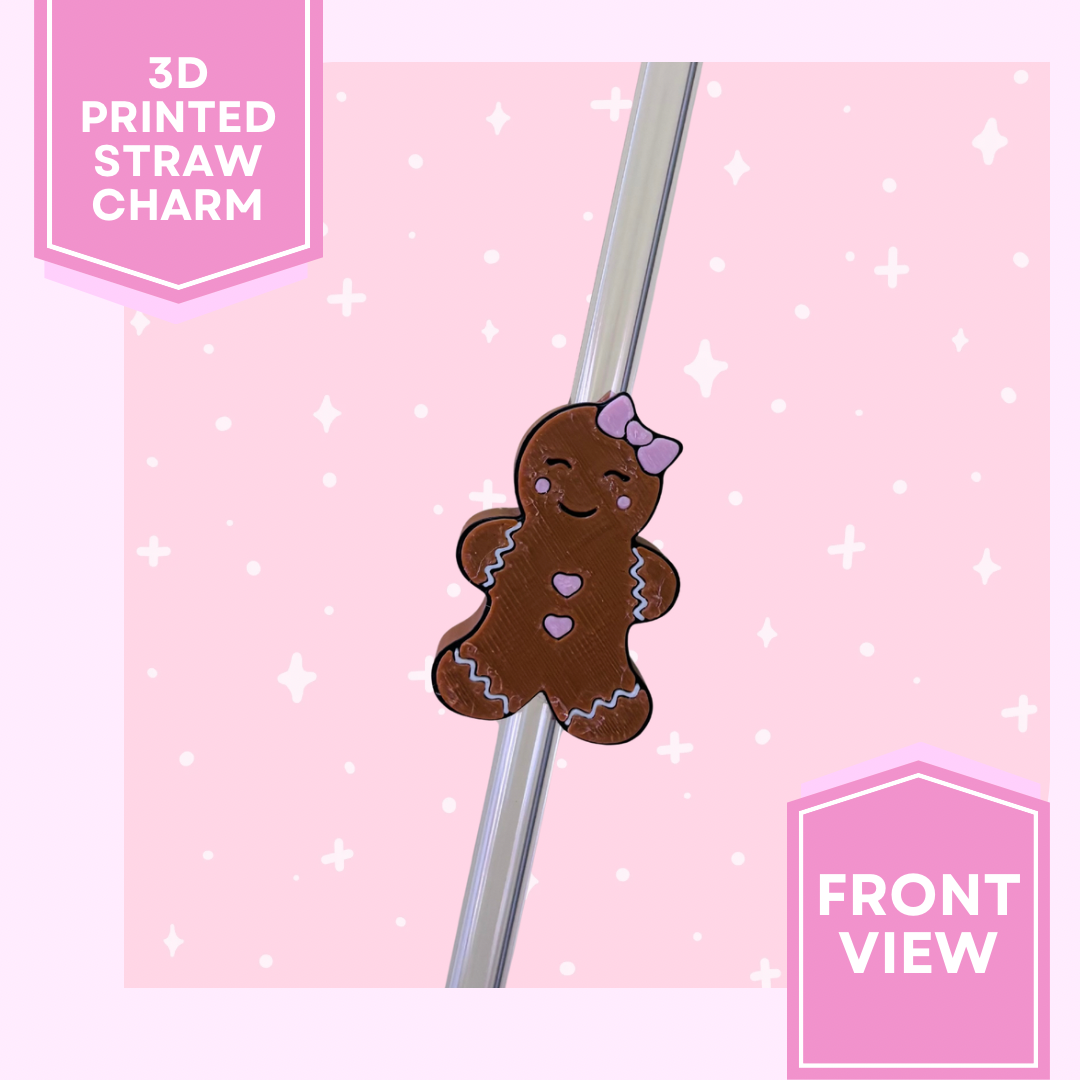 3D Printed Straw Charm- Gingerbread Girl