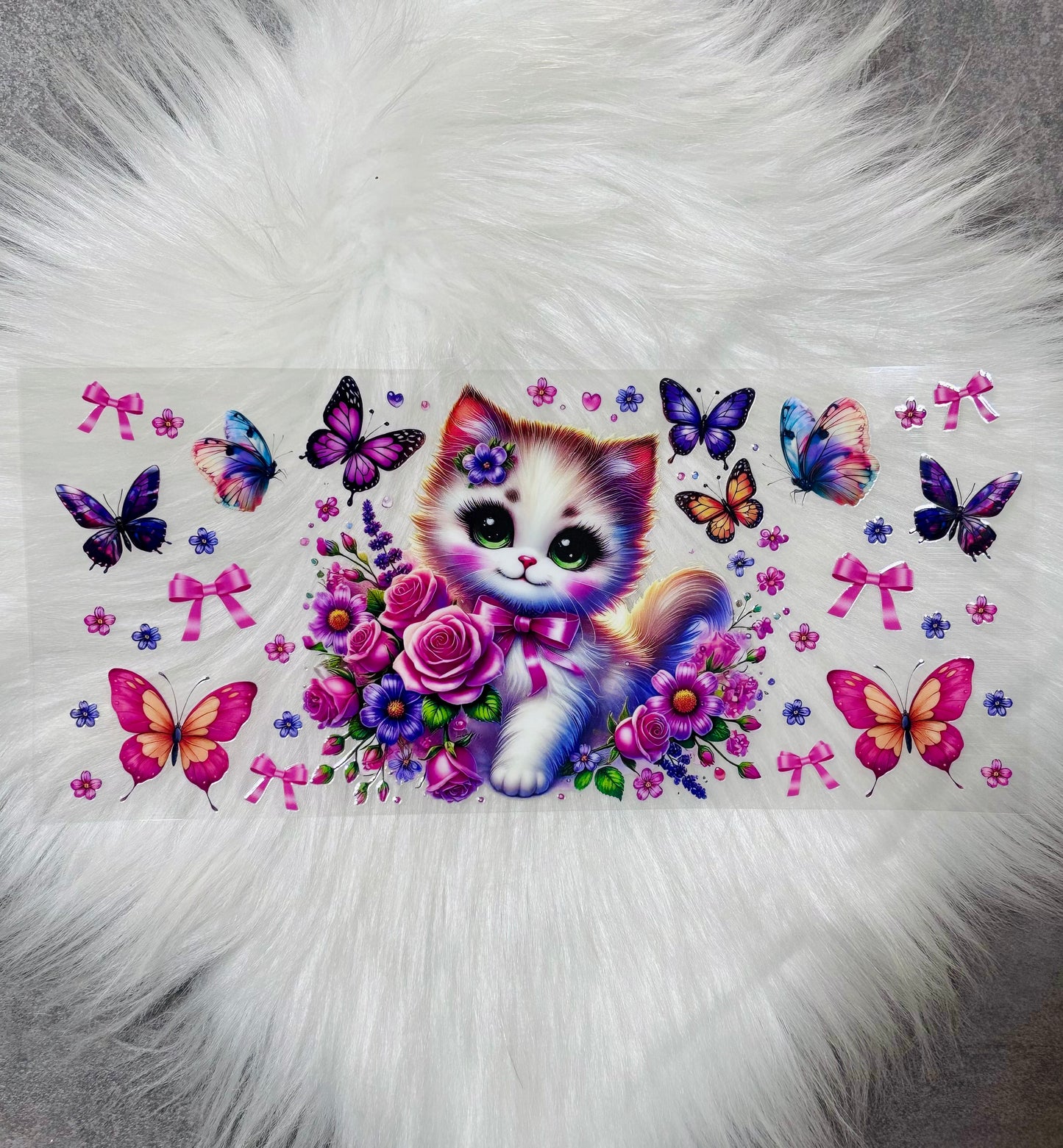 16oz UV DTF Wrap- Cute Kitten W/ Butterflies