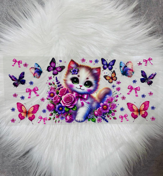 16oz UV DTF Wrap- Cute Kitten W/ Butterflies