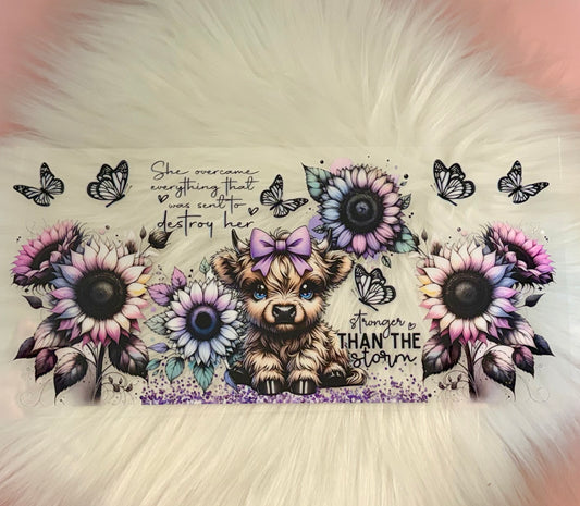 16oz UV DTF Wrap- She overcame Highland Cow