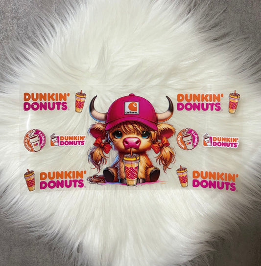 16oz UV DTF Wrap-Dunkin Highland Cow