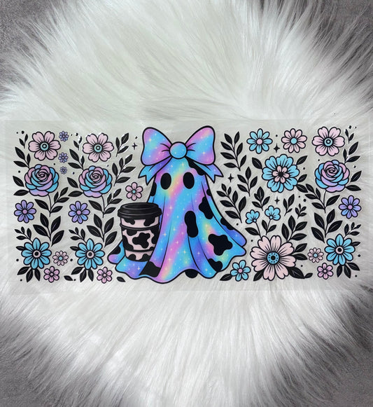 16oz UV DTF Wrap- Iridescent Ghost W/ Coffee