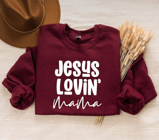 Single Color Screen Print Transfer- JESUS LOVIN' MAMA